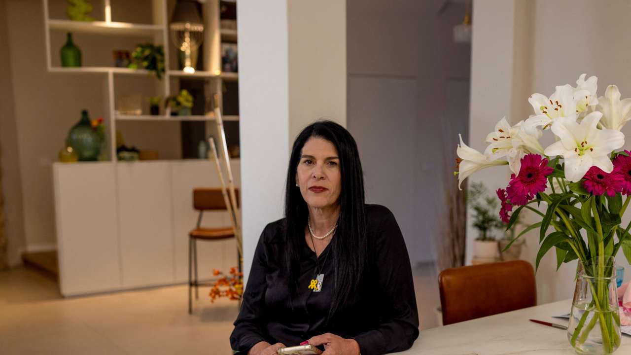 Talik Gvili, the mother of Ran Gvili, the last hostage remaining in Gaza following the deadly October 7, 2023 attack by Hamas, looks on during an interview with Reuters at her home in Meitar