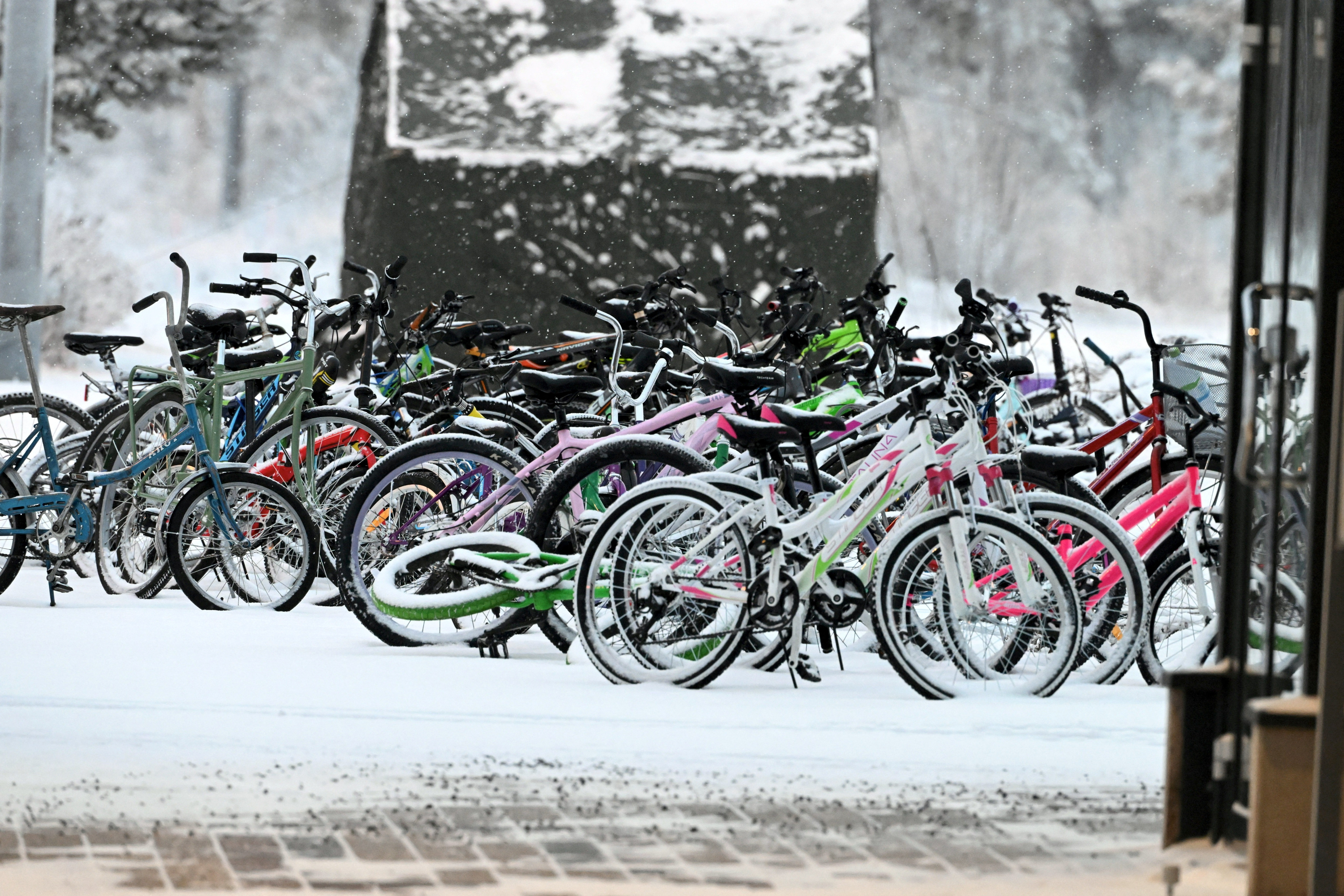Abandoned bicycles lie at the border crossing between Finland and Russia, in Finnish Lapland