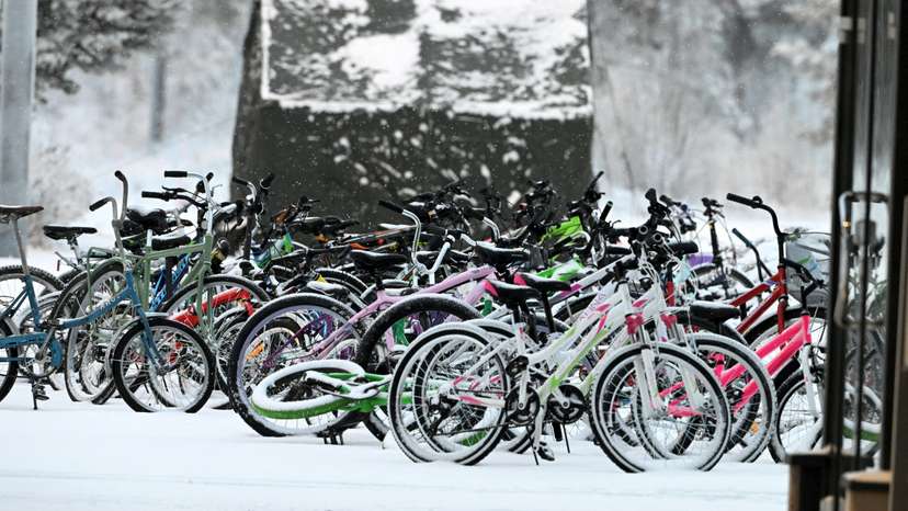 Abandoned bicycles lie at the border crossing between Finland and Russia, in Finnish Lapland