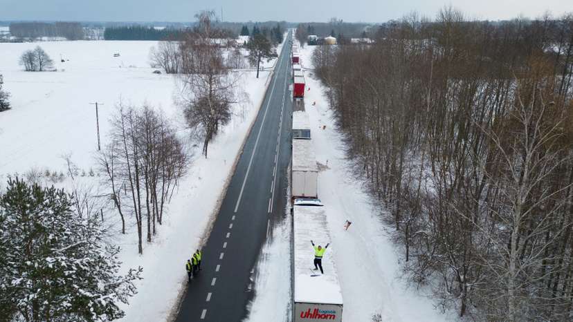 FILE PHOTO: Trucks stuck in queue border at crossing with Ukraine, as Polish truckers protest