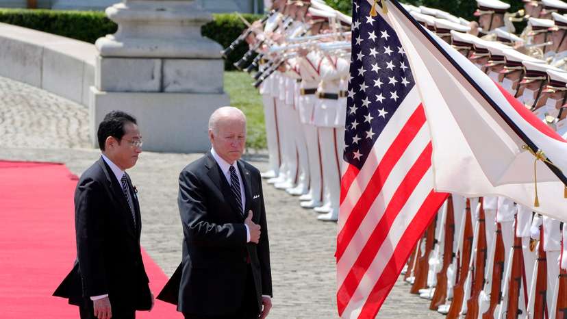 FILE PHOTO: Welcome ceremony for U.S. President Joe Biden at the Akasaka Palace state guest house in Tokyo
