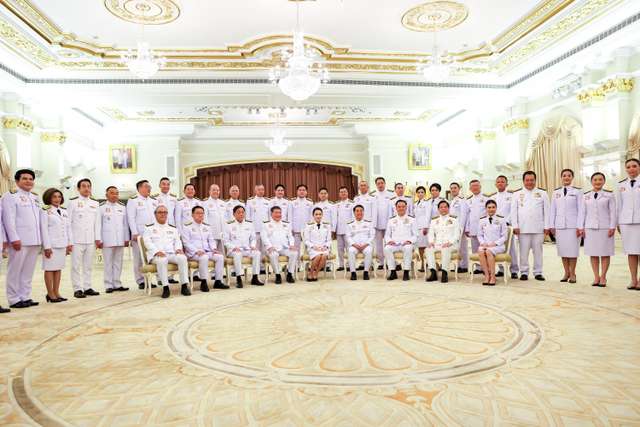Thailand’s Prime Minister Paetongtarn Shinawatra leads her cabinet members to a royal oath-taking ceremony in Bangkok