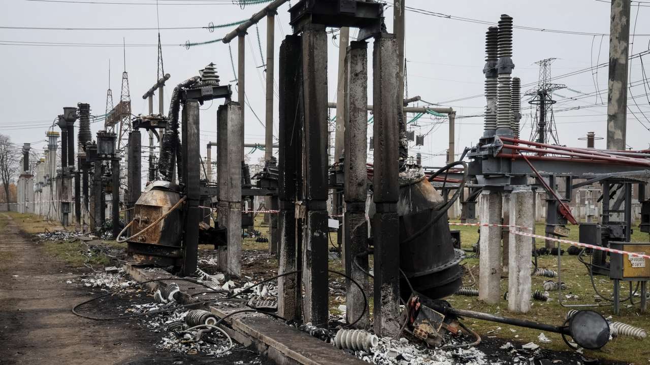 FILE PHOTO: View shows a high-voltage substation of Ukrenergo damaged by a Russian military strike in central Ukraine