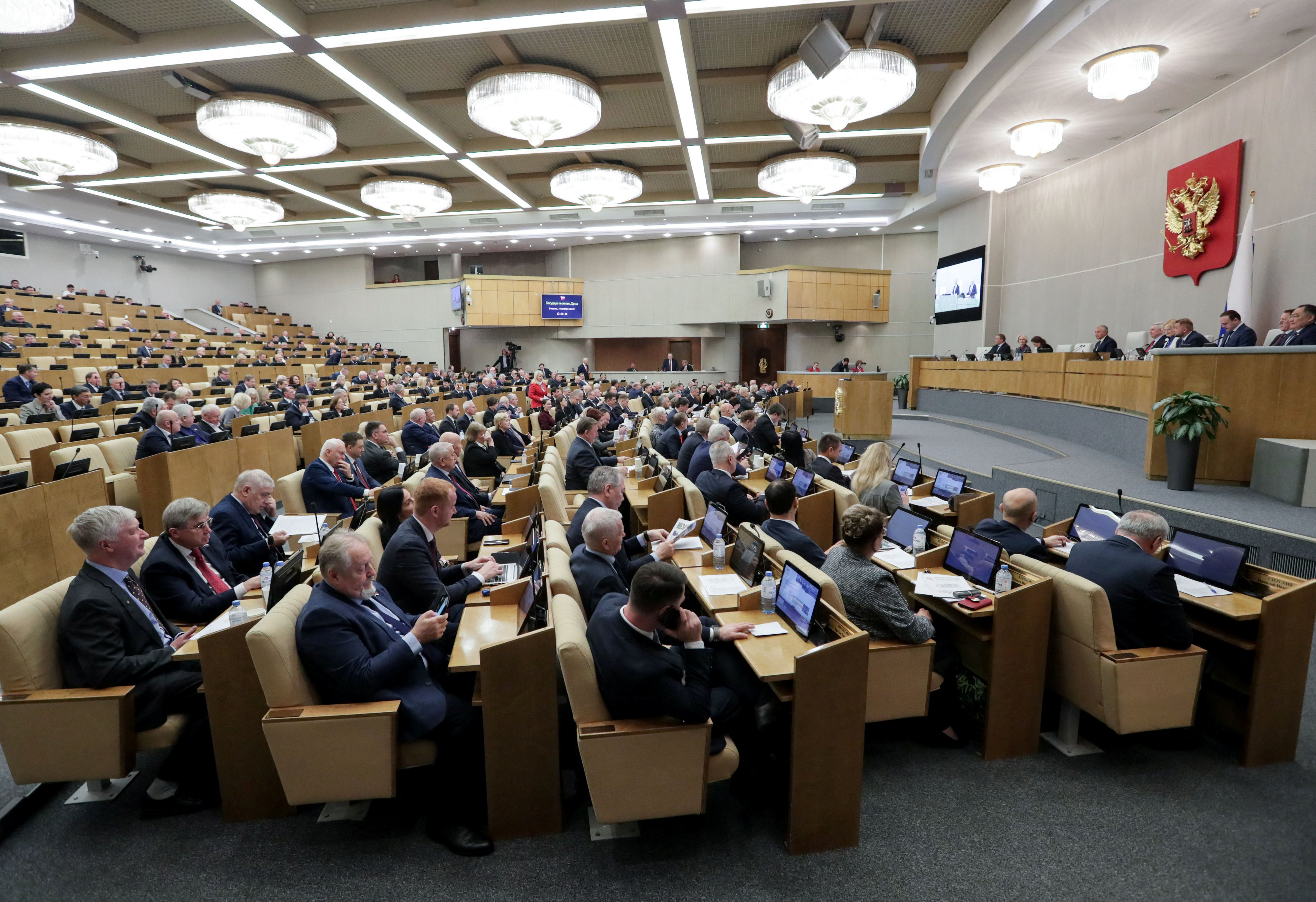 Russian lawmakers hold a session in Moscow