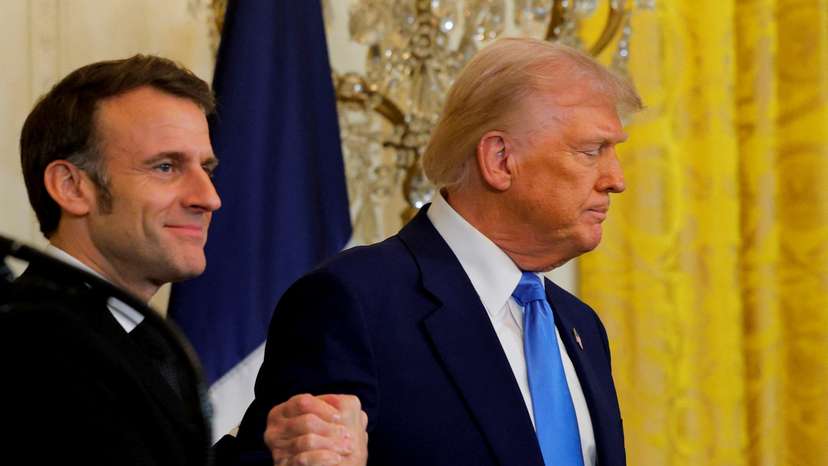 U.S. President Donald Trump and French President Emmanuel Macron attend a press conference at the White House in Washington