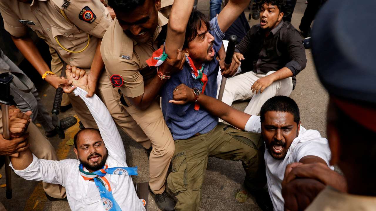 Congress supporters clash with police during SEBI chief and Adani protest in Mumbai