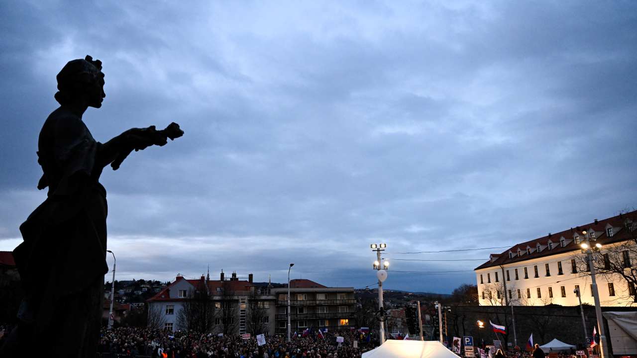 Demonstrators attend a protest against the government's proposal to cancel a branch of prosecution, in Bratislava