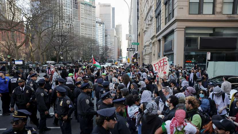Protest following the arrest of Mahmoud Khalil at Columbia University, in New York City
