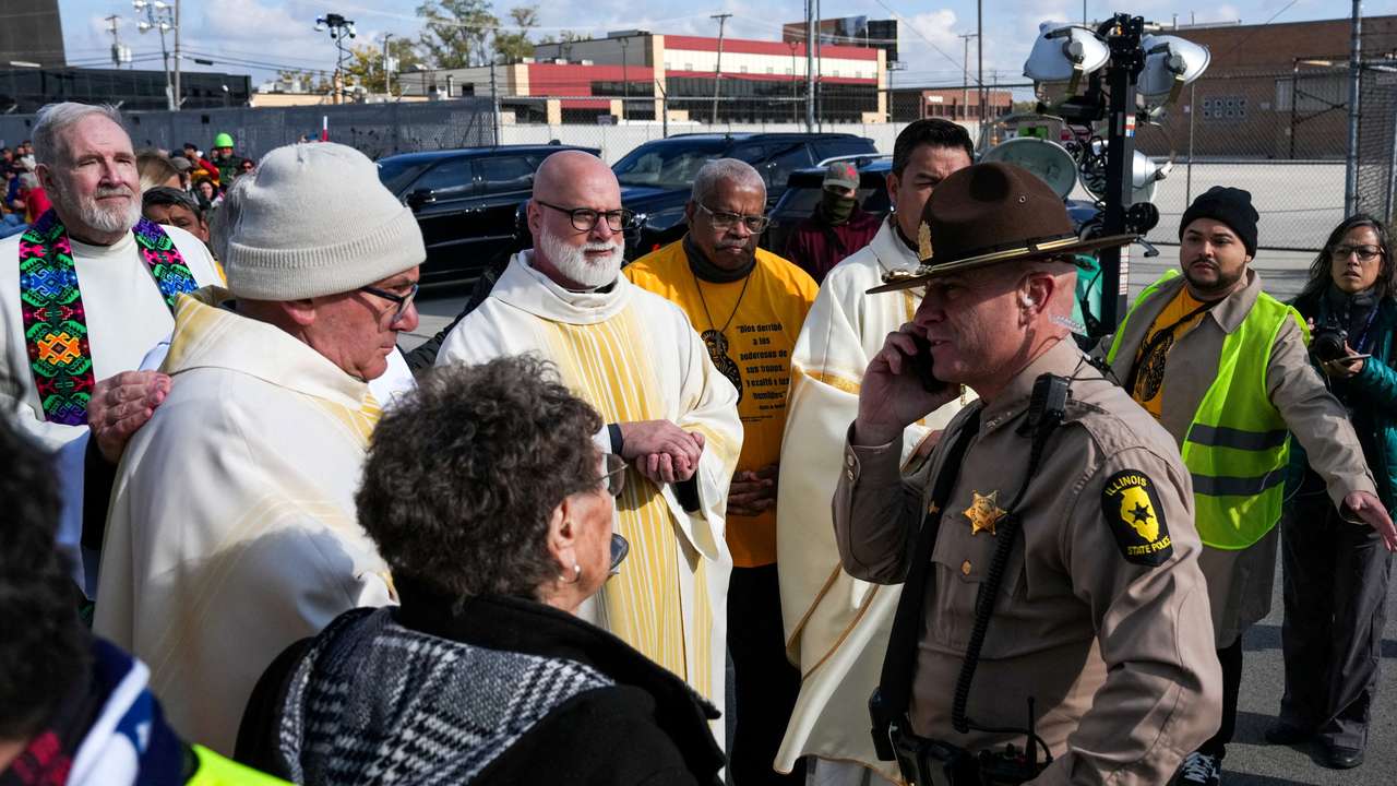 FILE PHOTO: Catholic Mass outside the Broadview ICE facility in the Chicago suburb of Broadview