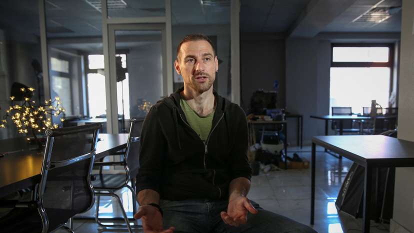 Russian political activist Grigory Sverdlin attends an interview with Reuters in Tbilisi