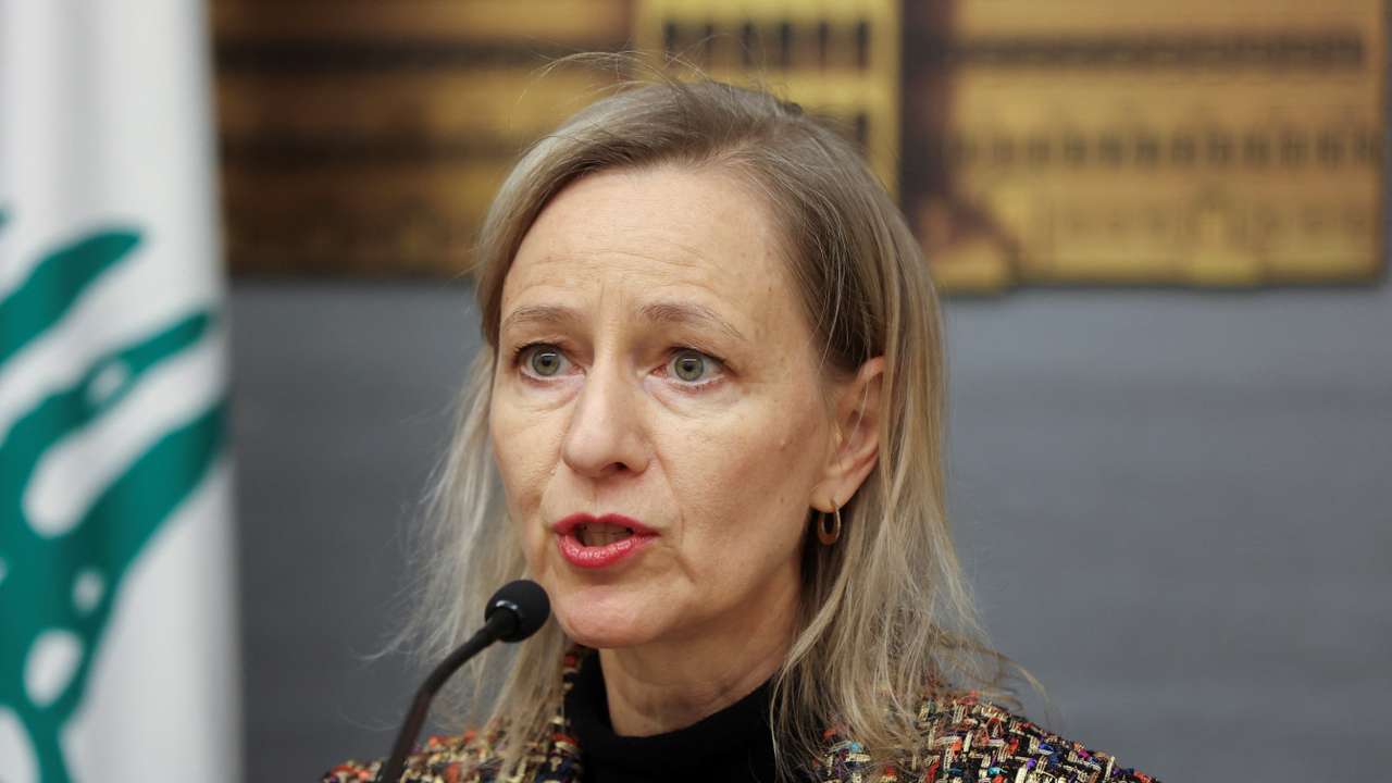 Director of UNRWA Affairs in Lebanon Klaus talks to members of media after meeting with Lebanon's caretaker PM in Beirut