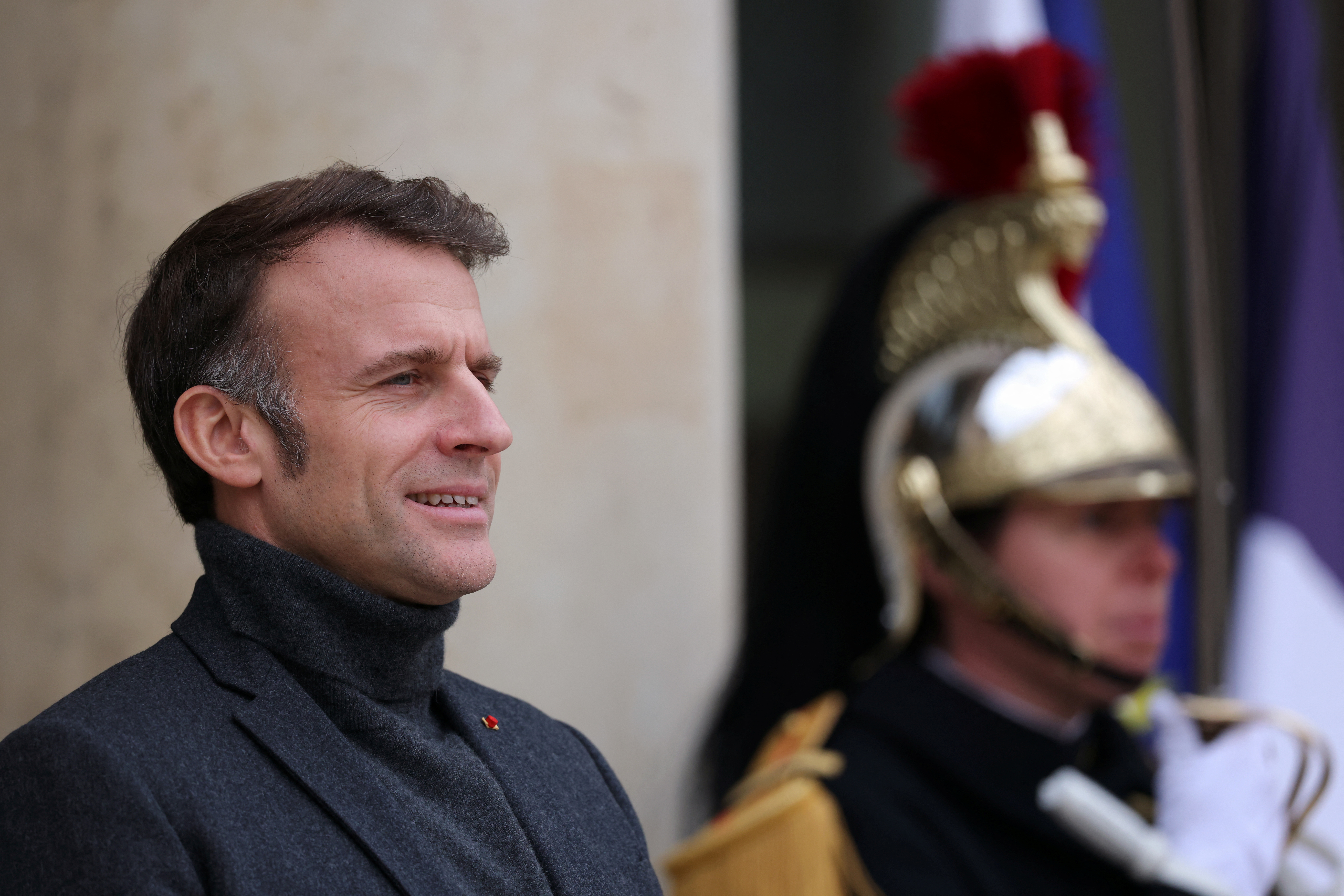 French President Macron at the Elysee Palace in Paris