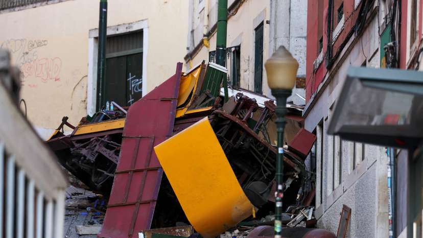 Aftermath of the Gloria Funicular accident in Lisbon