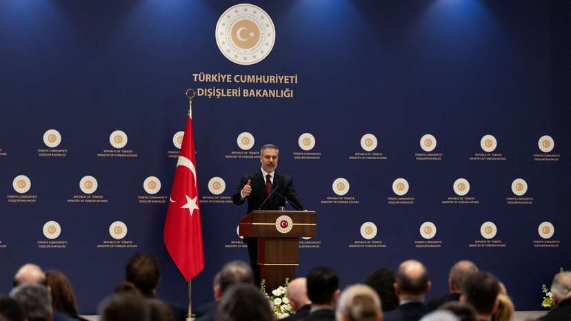 Turkish Foreign Minister Hakan Fidan speaks during a press conference in Istanbul