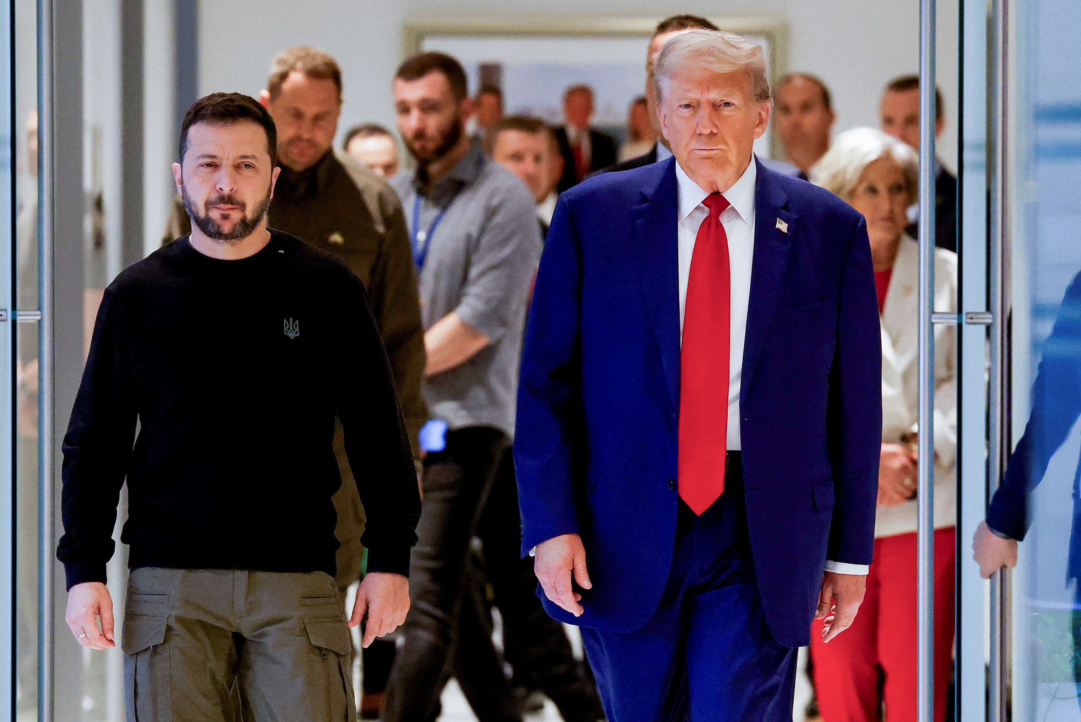 Republican presidential nominee and former U.S. President Donald Trump and Ukraine's President Volodymyr Zelenskiy meet in New York