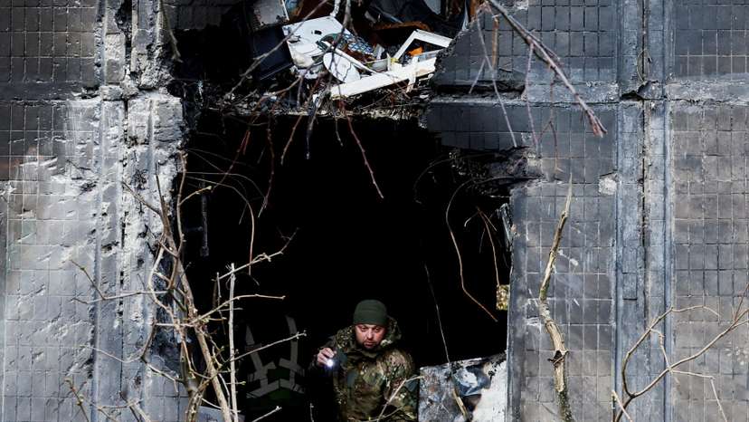 Aftermath of an overnight Russian drone and missile strike in Kyiv