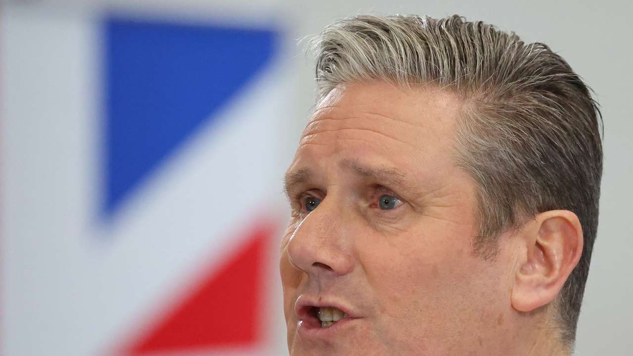 British opposition Labour Party Leader Starmer delivers a speech near Bristol
