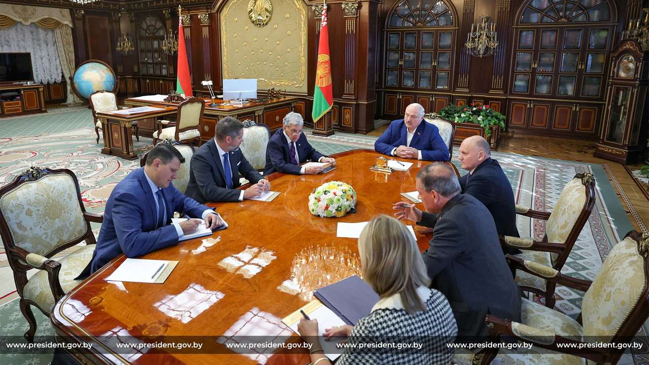 Belarusian President Alexander Lukashenko meets with John Coale, a representative of U.S. President Donald Trump, in Minsk