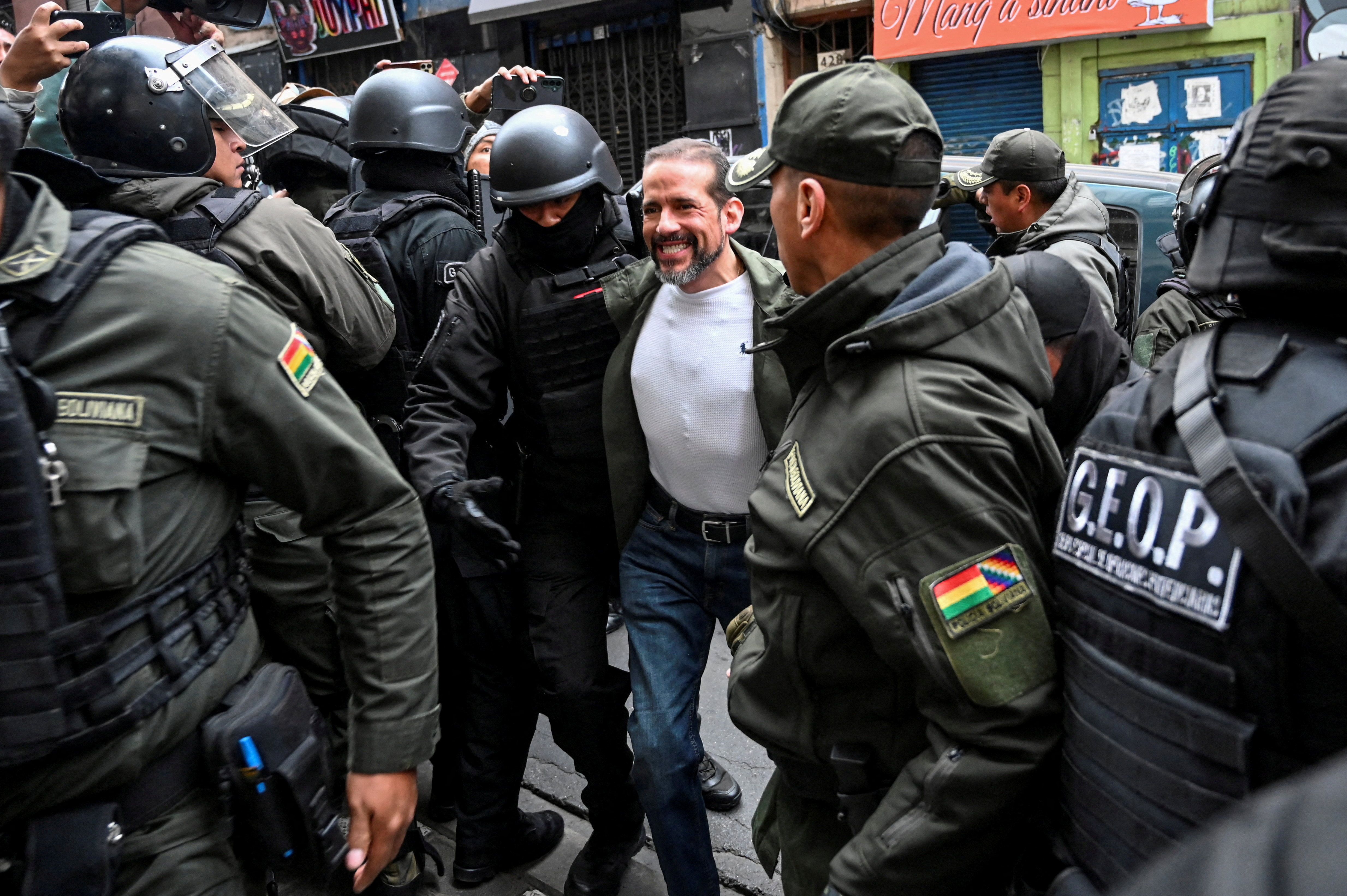 Bolivian court deliberates on the possible release to house arrest of right-wing political leaders Camacho and Pumari, in La Paz