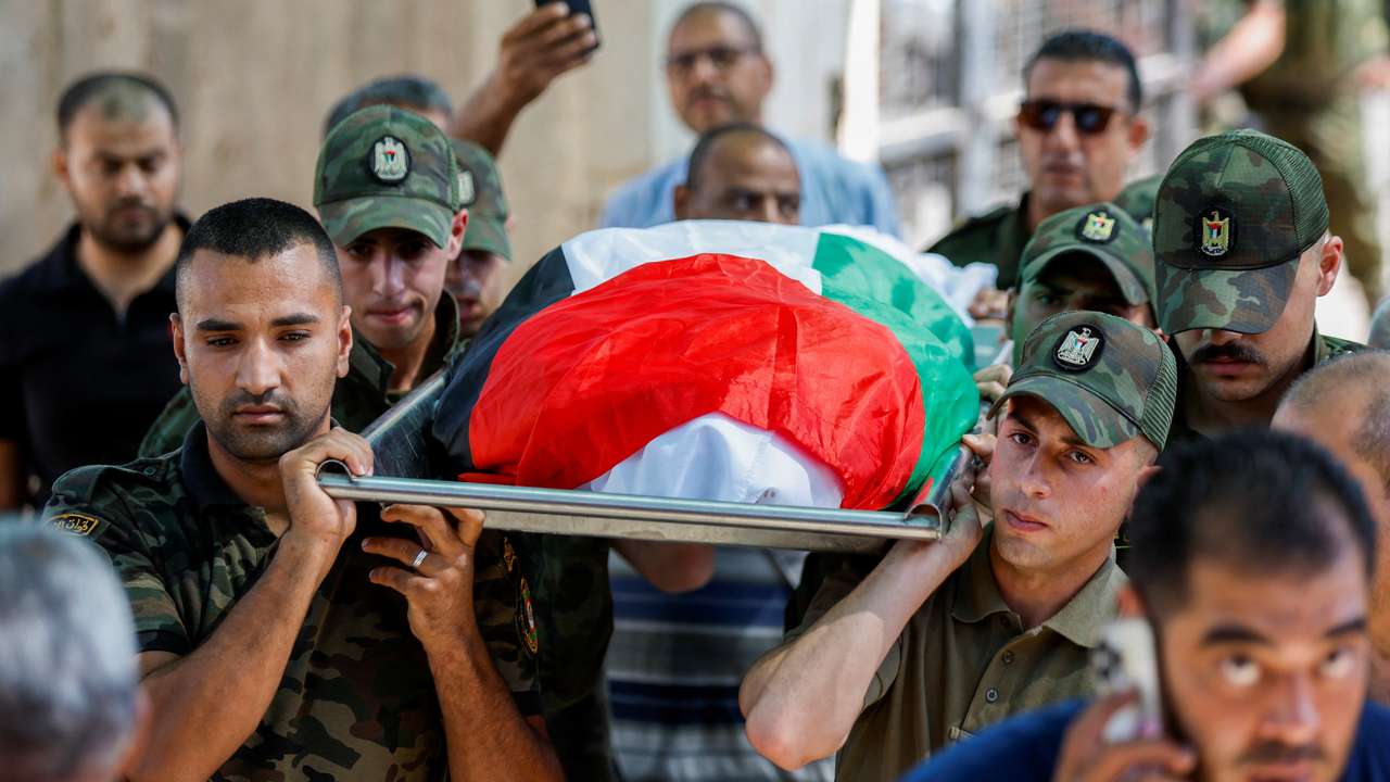 Funeral of a Palestinian killed in Jericho as Iran fired a salvo of ballistic missiles against Israel, in the occupied West Bank