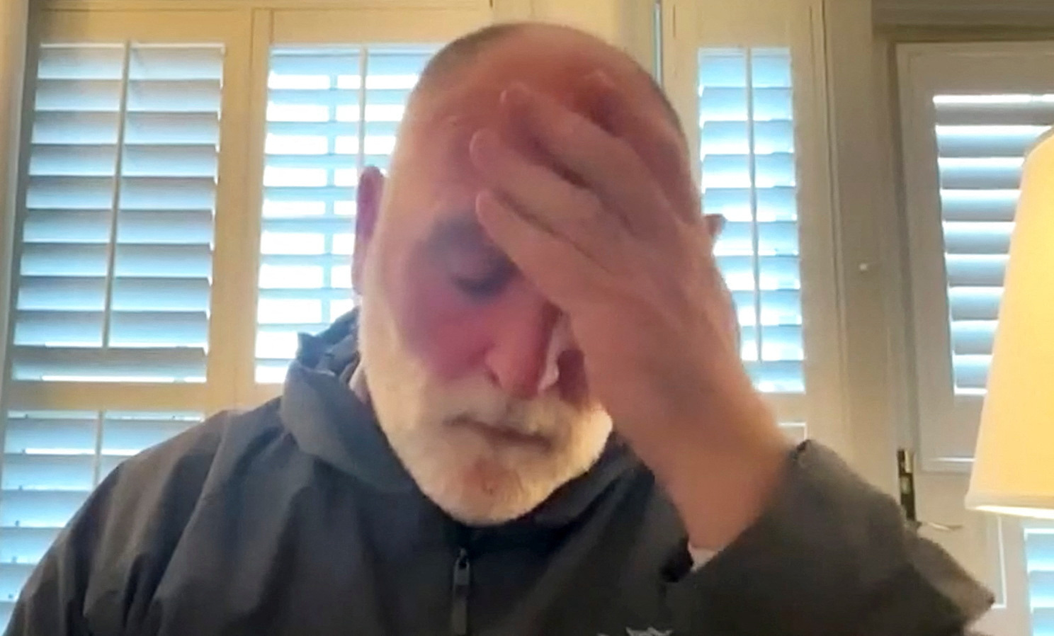 World Central Kitchen founder Chef Jose Andres participates in an online Reuters interview from Eastern Shore, Maryland