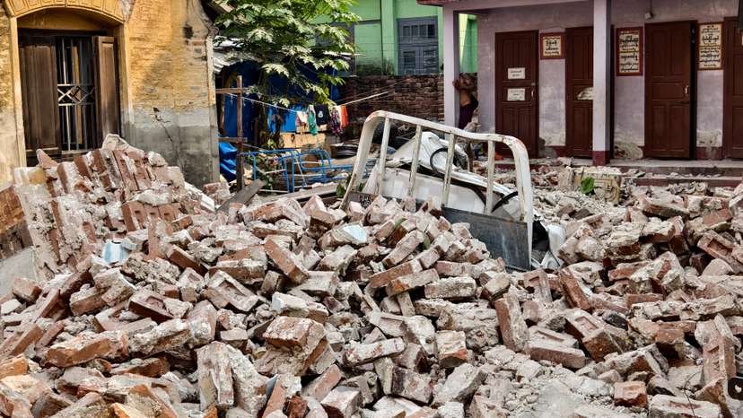 Aftermath of a strong earthquake in Myanmar