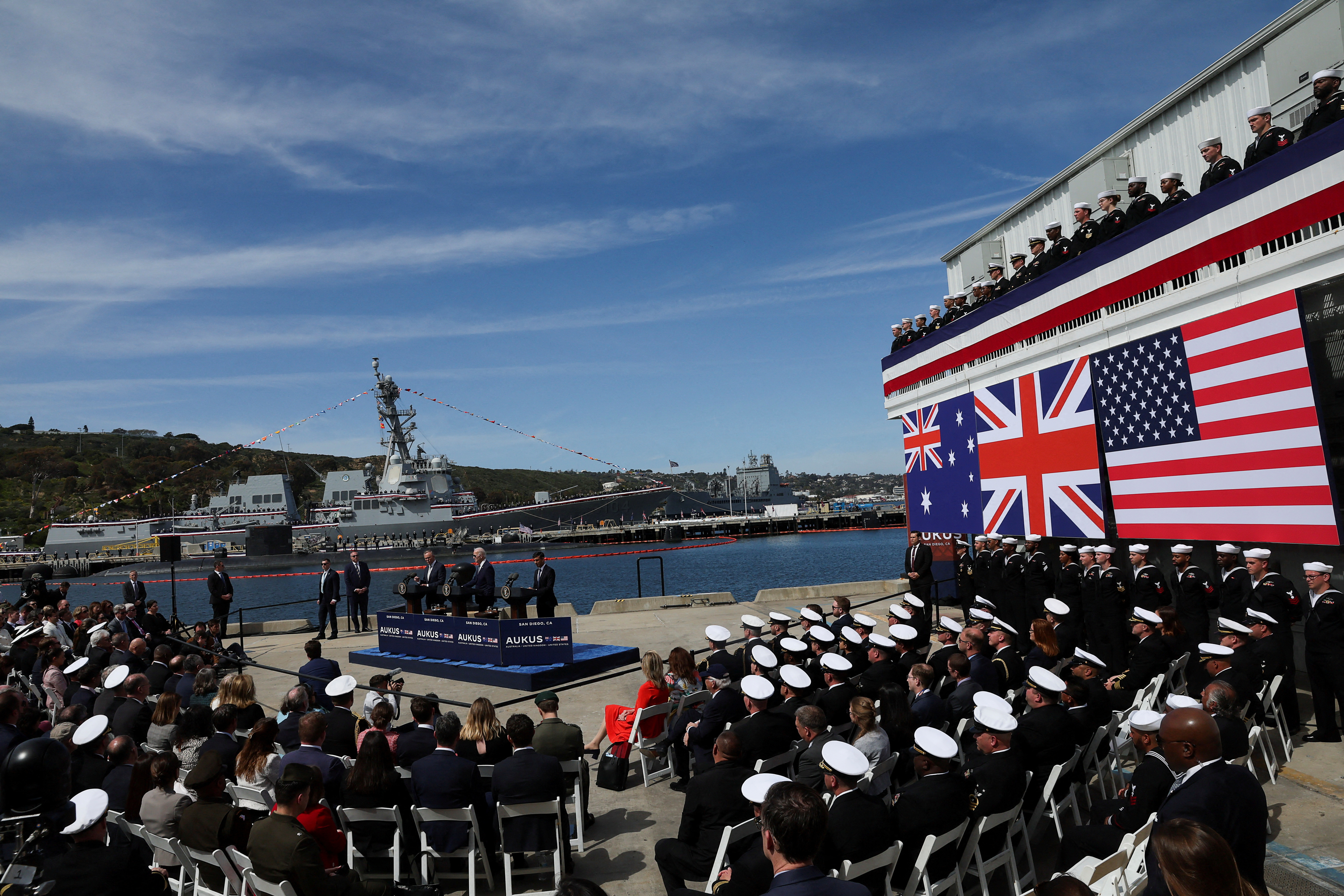 FILE PHOTO: U.S. President Biden meets with Australian PM Albanese and British PM Sunak at Naval Base Point Loma in San Diego