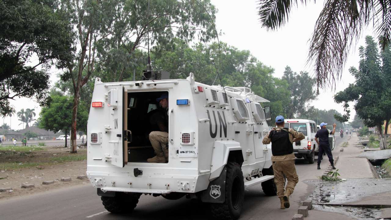 FILE PHOTO: U.N. Peacekeepers patrol the streets in the Democratic Republic of Congo's capital Kinshasa