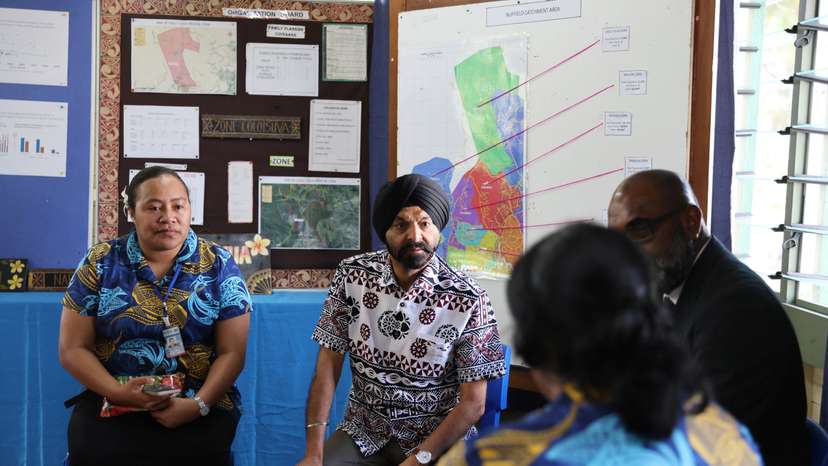 World Bank President Ajay Banga talks to health workers at the Nuffield Health Center in Suva