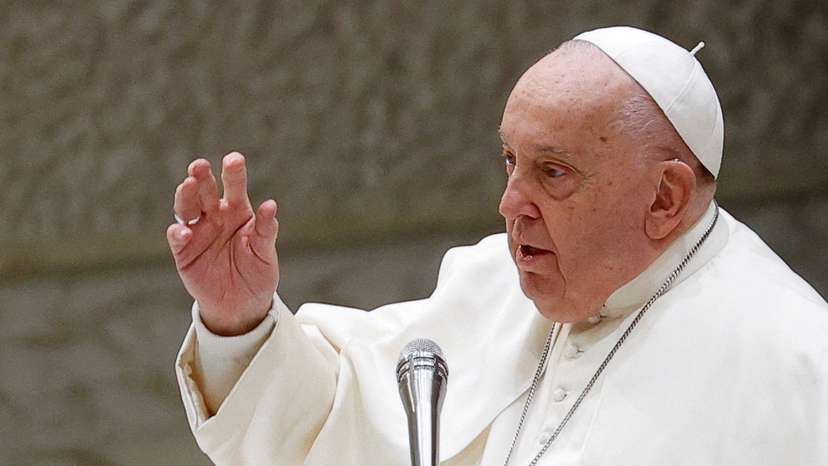 Pope Francis delivers Christmas message to Vatican workers in Paul VI Hall at the Vatican