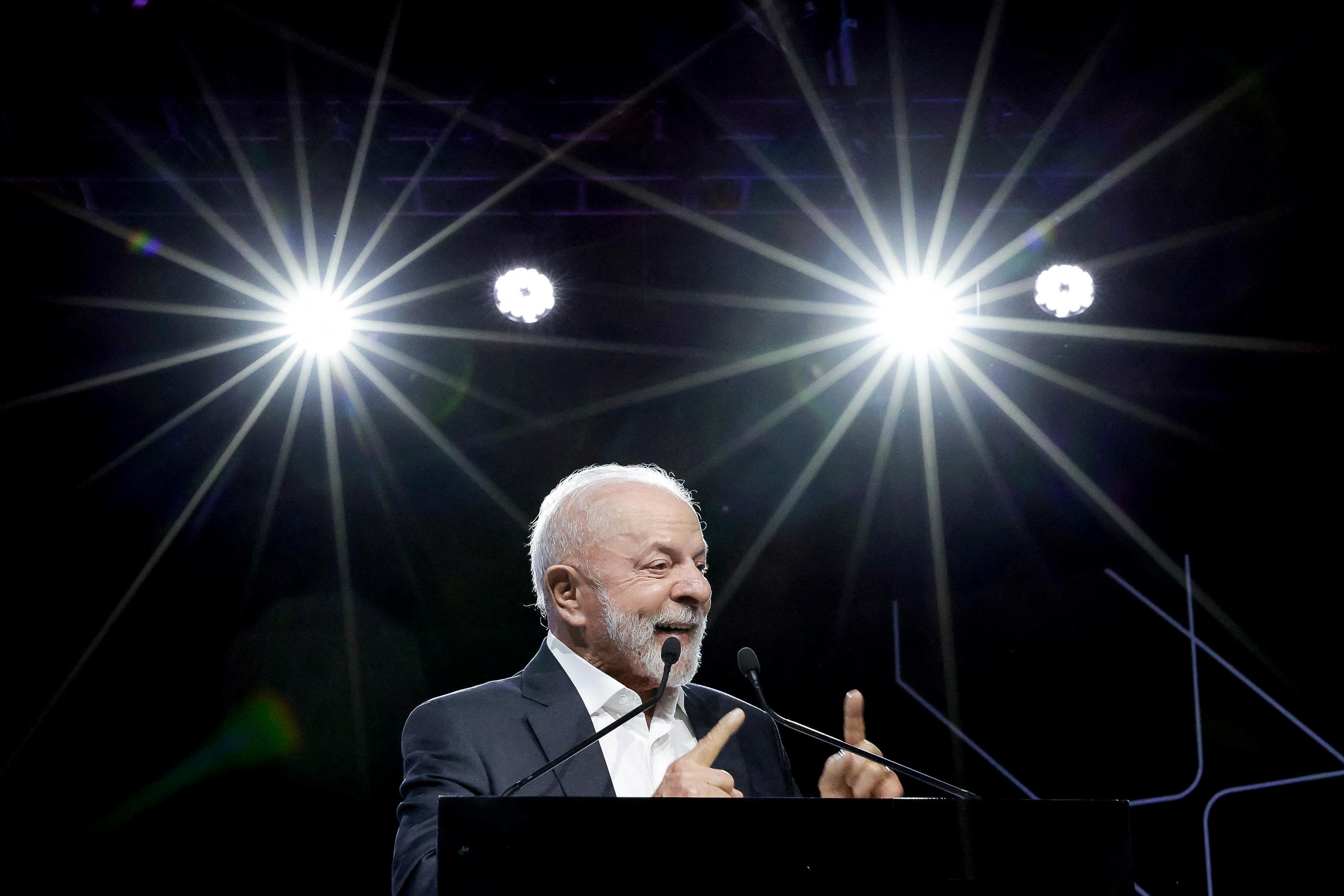 Brazil’s President Luiz Inacio Lula da Silva speaks during the opening of Sao Paulo International Motor Show in Sao Paulo