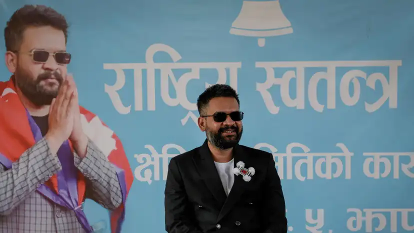 Balendra Shah, a rapper-turned-politician and the prime ministerial candidate for RSP interacts with locals ahead of Nepal’s general election in Jhapa