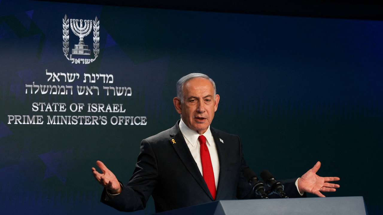 Israeli Prime Minister Netanyahu attends a press conference, in Jerusalem
