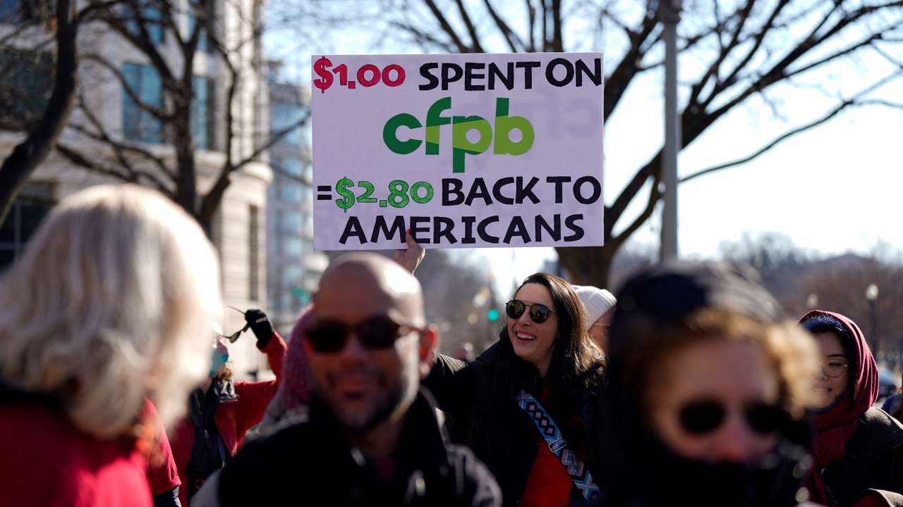 Consumer Financial Protection Bureau (CFPB) workers rally in Washington