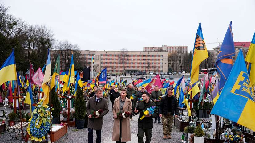 Denmark's Prime Minister Mette Frederiksen and her husband Bo Tengberg visit Ukraine