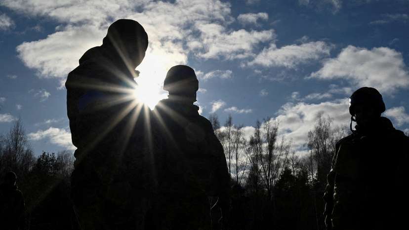 FILE PHOTO: Ukrainian servicemen attend military exercises in Chernihiv region