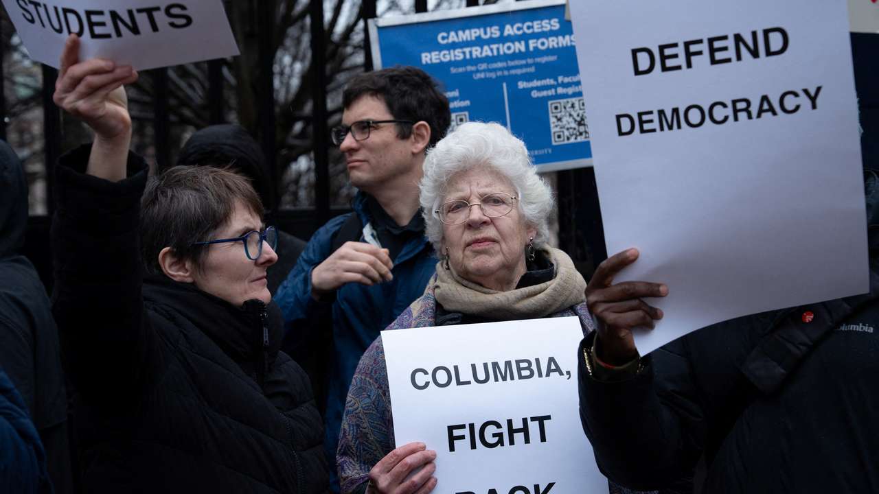 Faculty stage a protest at Columbia University in New York City
