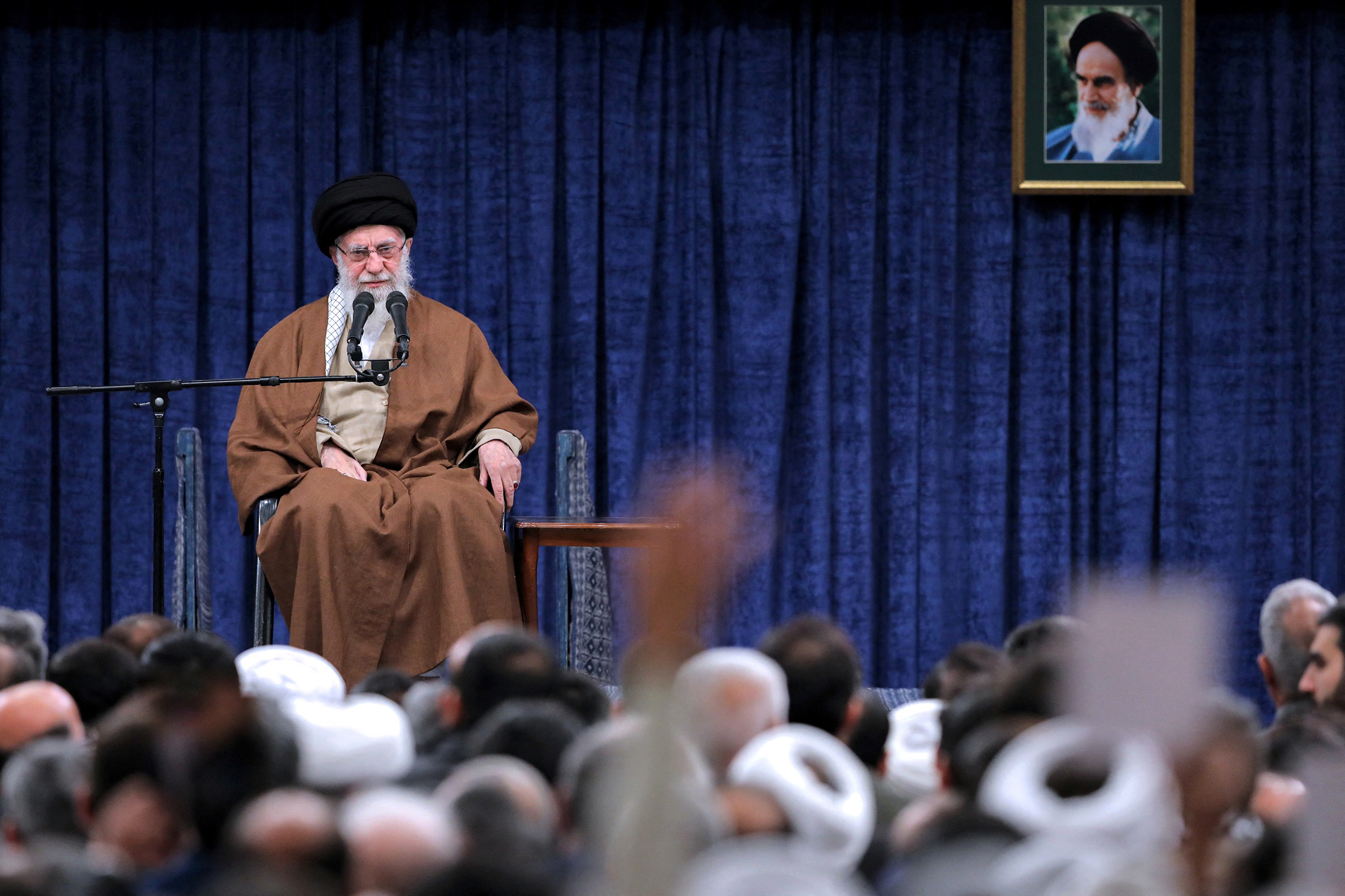 Iran's Supreme Leader Ayatollah Ali Khamenei speaks during a meeting with a group of people in Tehran