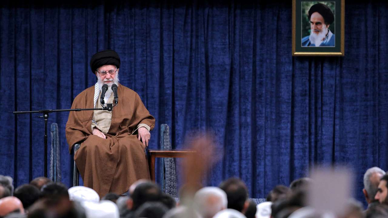 Iran's Supreme Leader Ayatollah Ali Khamenei speaks during a meeting with a group of people in Tehran