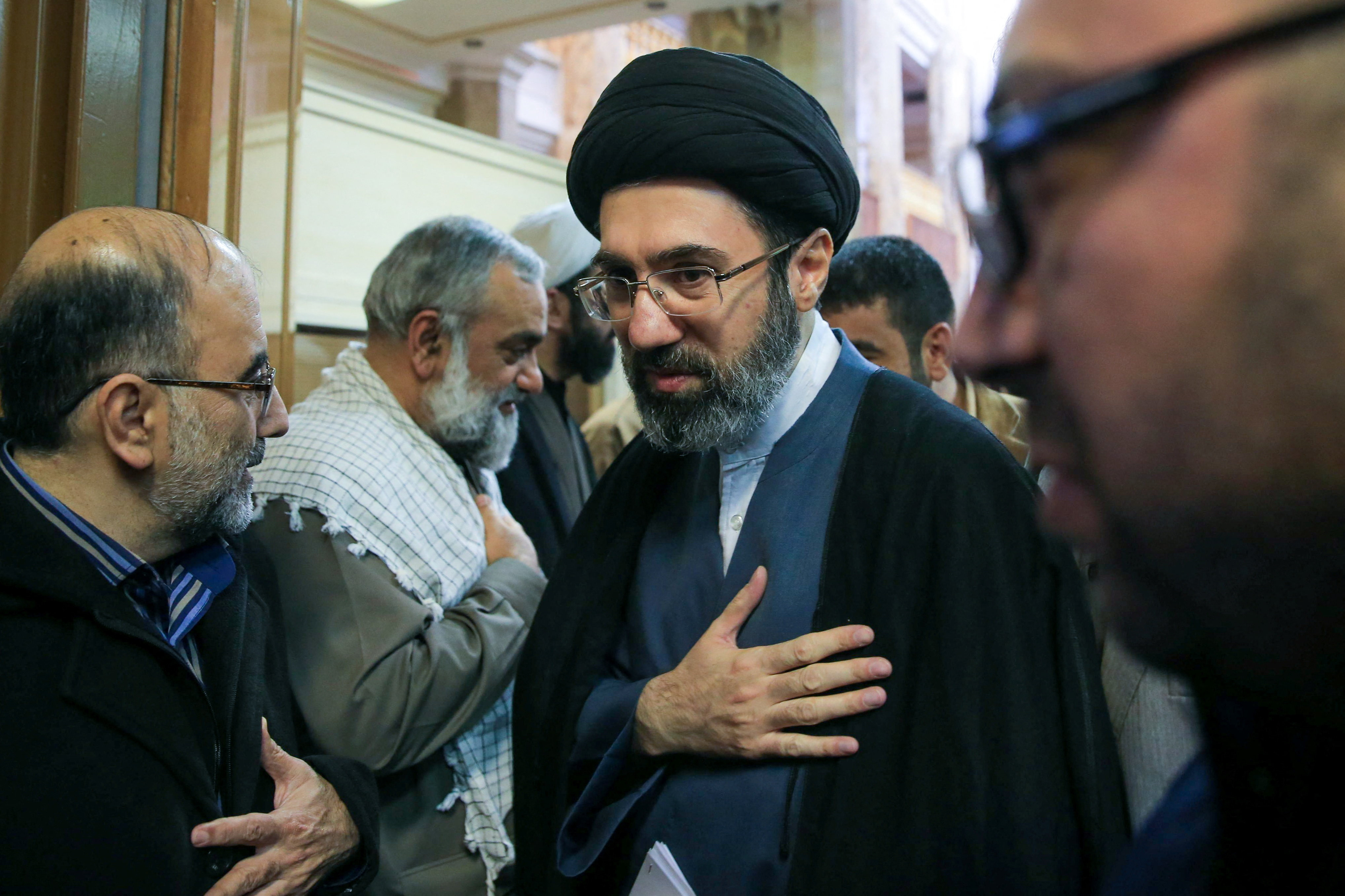 FILE PHOTO: Iran’s new supreme leader, Mojtaba Khamenei, the second son of late Iran's Supreme Leader Ayatollah Ali Khamenei, attends a meeting in Tehran
