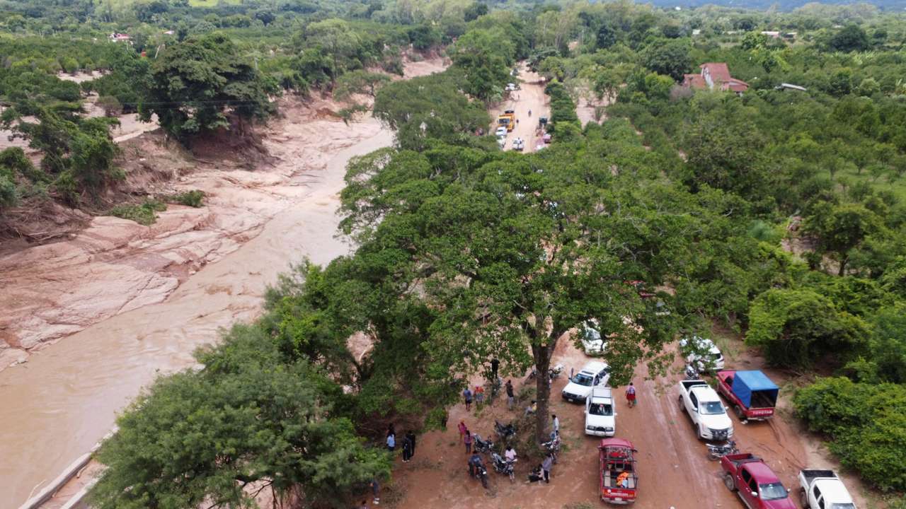 A drone view shows flooded areas that left communities isolated after torrential rain in the community of El Torno