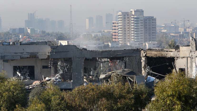 A view of a damaged building following missile attacks, in Erbil