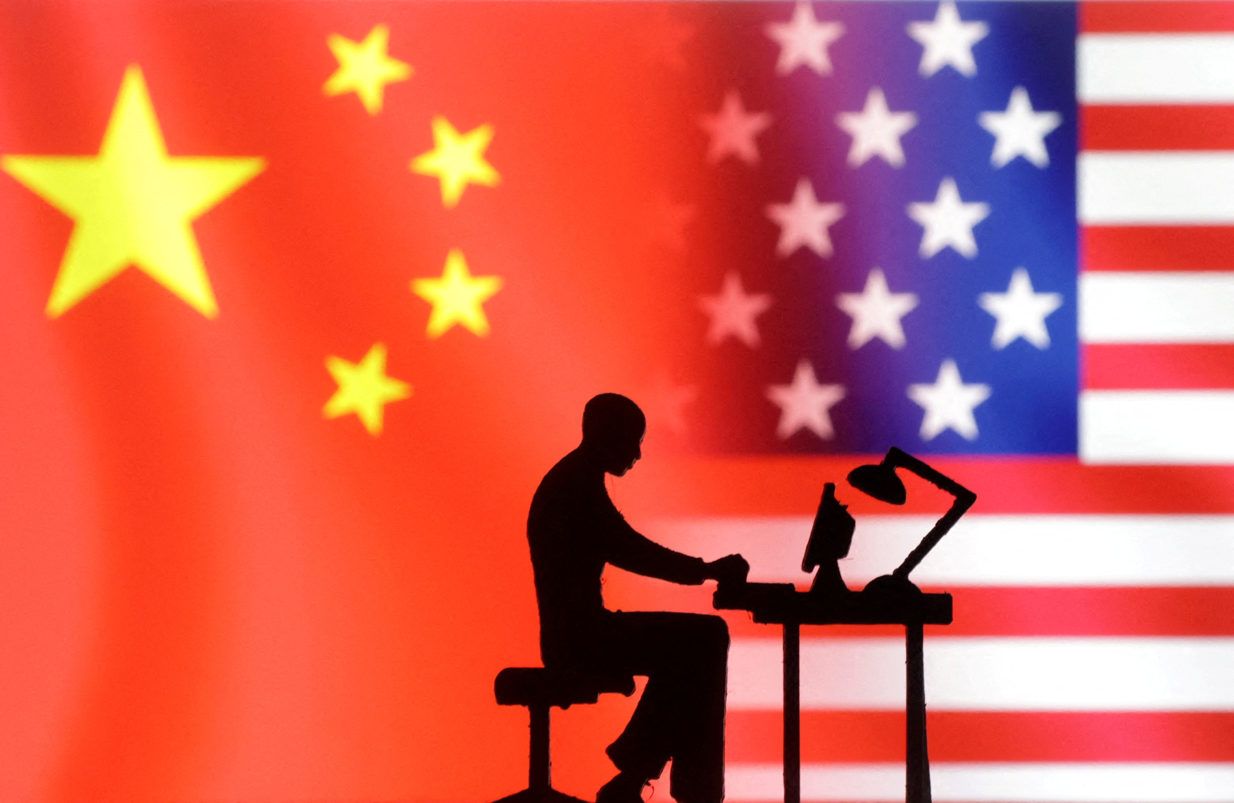 Illustration shows USA and Chinese flags