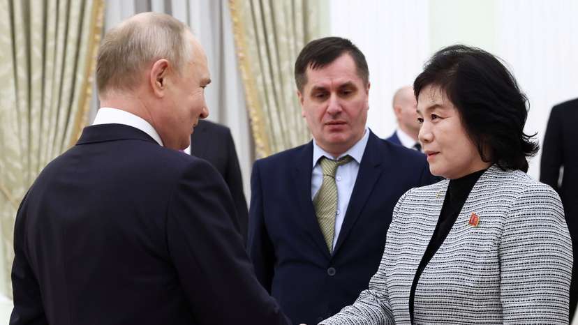 Russian President Vladimir Putin meets North Korean Foreign Minister Choe Son Hui in Moscow