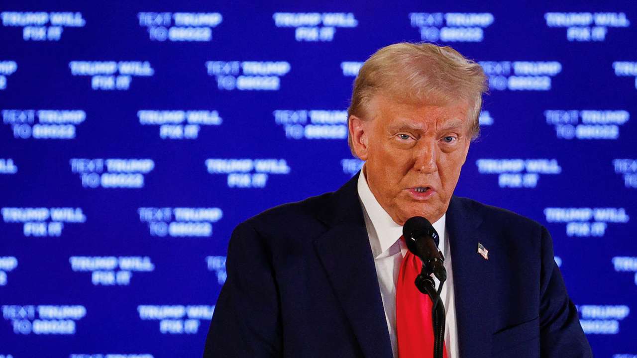Republican presidential nominee and former U.S. President Donald Trump delivers remarks at Mar-a-Lago