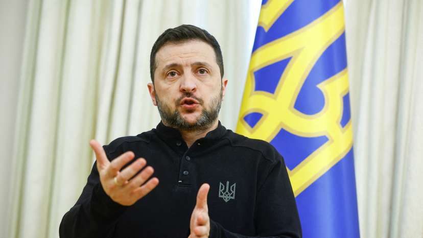 Ukraine's President Zelenskiy speaks during a press conference in Kyiv