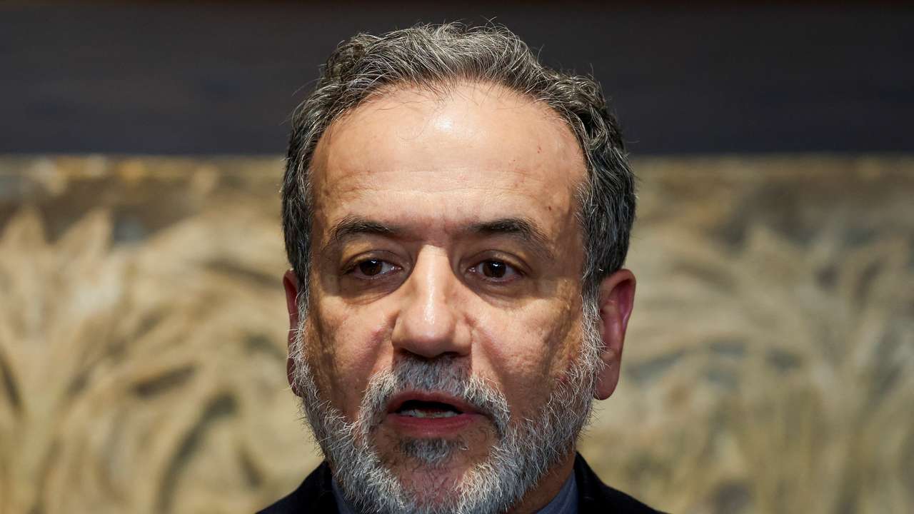 Iranian Foreign Minister Abbas Araqchi speaks to the media, in Beirut