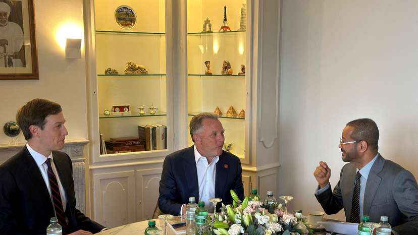Oman's Foreign Minister Sayyid Badr Hamad Al Busaidi meets with U.S. Special Envoy Steve Witkoff and Jared Kushner, ahead of the indirect U.S.-Iran talks, in Geneva