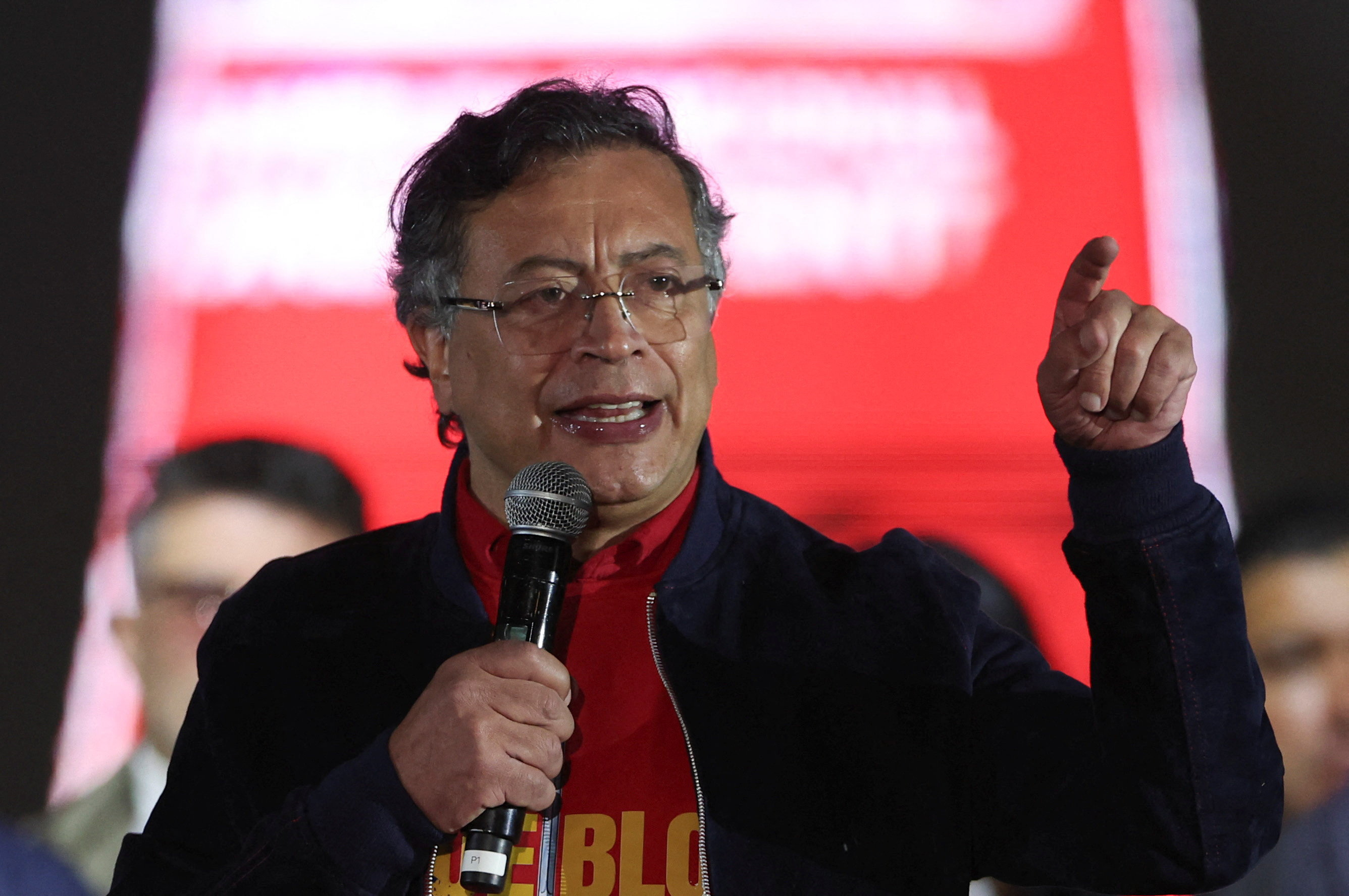 Supporters of Colombian President Gustavo Petro protest against U.S. President Trump's recent comments on Petro and court ruling that overturned convictions against former President Uribe, in Bogota