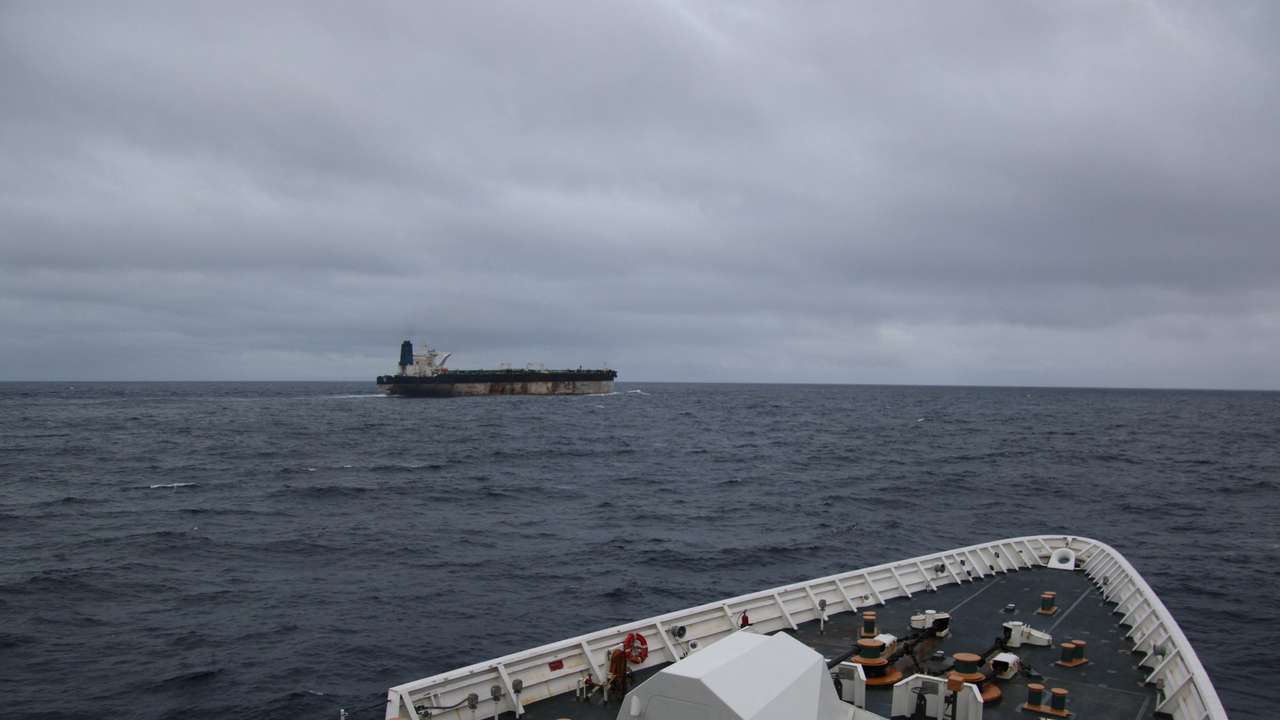 A handout image of the ship Marinera (Ex-Bella 1) seen in the distance